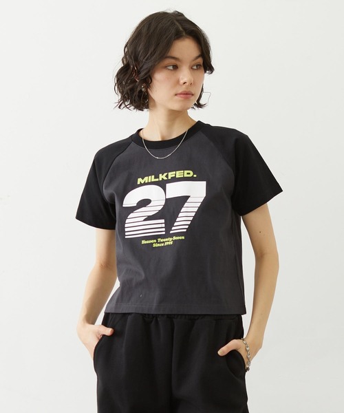 MILKFED.（ミルクフェド）の「27 SLICE LOGO COMPACT B/B TEE（Tシャツ/カットソー・レディース・オートミール/チャコール/ホワイト・S/M）」の3枚目の写真