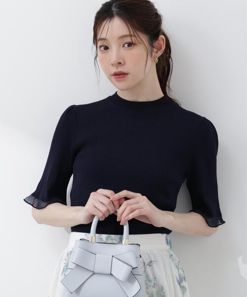 PROPORTION BODY DRESSING(プロポーションボディドレッシング)の「部分シアー半袖ニット / 1216170403(ニット/セーター・レディース・ホワイト系その他/ピンク/イエロー/ネイビー/ブルー・SMALL/MEDIUM)」の1枚目の写真
