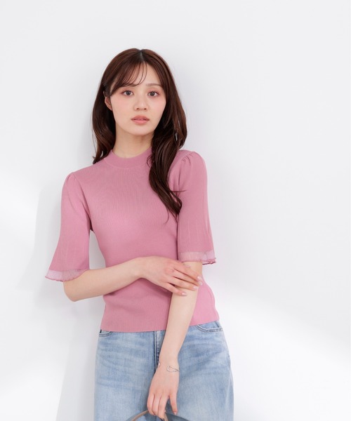 PROPORTION BODY DRESSING（プロポーションボディドレッシング）の「部分シアー半袖ニット / 1216170403（ニット/セーター・レディース・ホワイト系その他/ピンク/イエロー/ネイビー/ブルー・SMALL/MEDIUM）」の5枚目の写真