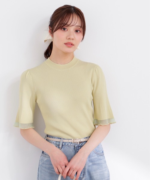 PROPORTION BODY DRESSING（プロポーションボディドレッシング）の「部分シアー半袖ニット / 1216170403（ニット/セーター・レディース・ホワイト系その他/ピンク/イエロー/ネイビー/ブルー・SMALL/MEDIUM）」の4枚目の写真