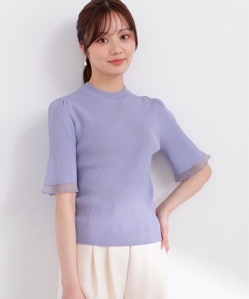 PROPORTION BODY DRESSING（プロポーションボディドレッシング）の「部分シアー半袖ニット / 1216170403（ニット/セーター・レディース・ホワイト系その他/ピンク/イエロー/ネイビー/ブルー・SMALL/MEDIUM）」の3枚目の写真