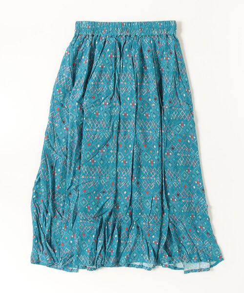 sandy（サンディー）の「プリントタック＆ギャザースカート（スカート・レディース・グリーン/ブルー/オフホワイト/ブラック・FREE）」の4枚目の写真