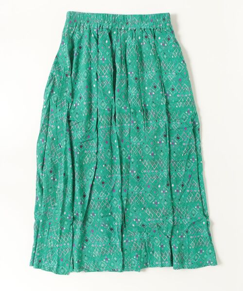 sandy（サンディー）の「プリントタック＆ギャザースカート（スカート・レディース・グリーン/ブルー/オフホワイト/ブラック・FREE）」の3枚目の写真