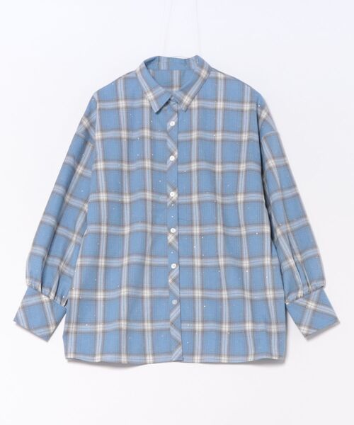 CECIL McBEE(セシルマクビー)の「ラインストーン付きエコチェックシャツ(シャツ/ブラウス・レディース・ブラック/ブルー・LARGE/MEDIUM)」の1枚目の写真