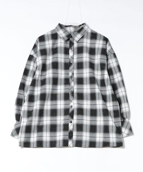 CECIL McBEE(セシルマクビー)の「ラインストーン付きエコチェックシャツ(シャツ/ブラウス・レディース・ブラック/ブルー・LARGE/MEDIUM)」の2枚目の写真