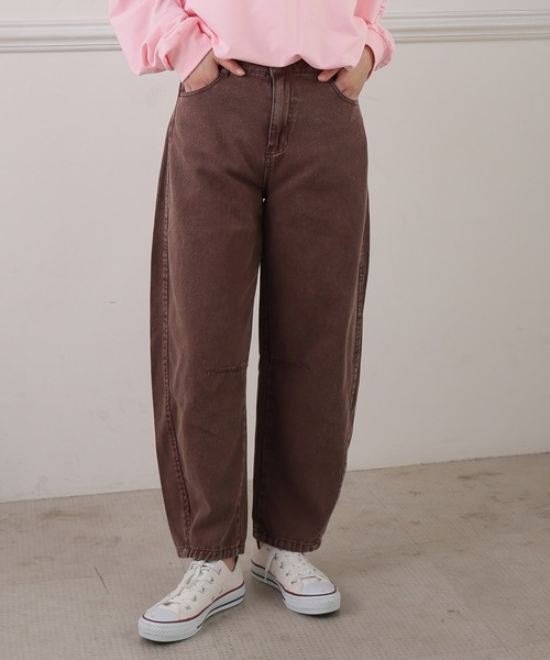 A HAPPY MARILYN(アハッピーマリリン)の「【選べる2丈×5サイズ】旬のバレルでトレンドスタイル バレルパンツ/カーブパンツ(デニムパンツ・レディース・ネイビー/スミクロ/ブラウン/ピンク/ケミカルウォッシュ/サックスブルー/ブラック/チャコールグレー/ブルー・M5/M4/M3/M2/M1/S5/S4/S1/S2)」の5枚目の写真