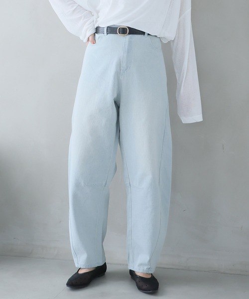 A HAPPY MARILYN(アハッピーマリリン)の「【選べる2丈×5サイズ】旬のバレルでトレンドスタイル バレルパンツ/カーブパンツ(デニムパンツ・レディース・ネイビー/スミクロ/ブラウン/ピンク/ケミカルウォッシュ/サックスブルー/ブラック/チャコールグレー/ブルー・M5/M4/M3/M2/M1/S5/S4/S1/S2)」の6枚目の写真