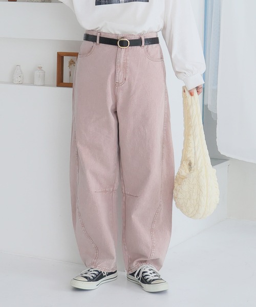 A HAPPY MARILYN(アハッピーマリリン)の「【選べる2丈×5サイズ】旬のバレルでトレンドスタイル バレルパンツ/カーブパンツ(デニムパンツ・レディース・ネイビー/スミクロ/ブラウン/ピンク/ケミカルウォッシュ/サックスブルー/ブラック/チャコールグレー/ブルー・M5/M4/M3/M2/M1/S5/S4/S1/S2)」の9枚目の写真