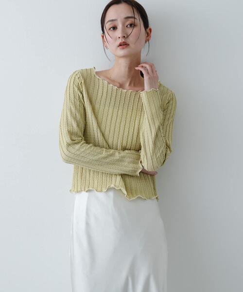 SENSE OF PLACE by URBAN RESEARCH(センスオブプレイスバイアーバンリサーチ)の「ジャガードクロップドトップ(Tシャツ/カットソー・レディース・ベージュ/アイボリー・ONE)」の2枚目の写真