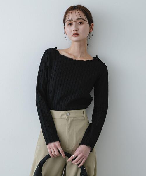 SENSE OF PLACE by URBAN RESEARCH(センスオブプレイスバイアーバンリサーチ)の「ジャガードクロップドトップ(Tシャツ/カットソー・レディース・ベージュ/アイボリー/ブラック・ONE)」の4枚目の写真