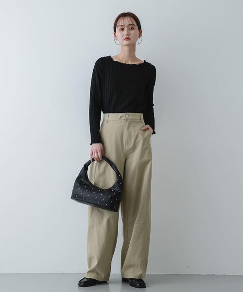 SENSE OF PLACE by URBAN RESEARCH(センスオブプレイスバイアーバンリサーチ)の「ジャガードクロップドトップ(Tシャツ/カットソー・レディース・ベージュ/アイボリー/ブラック・ONE)」の6枚目の写真