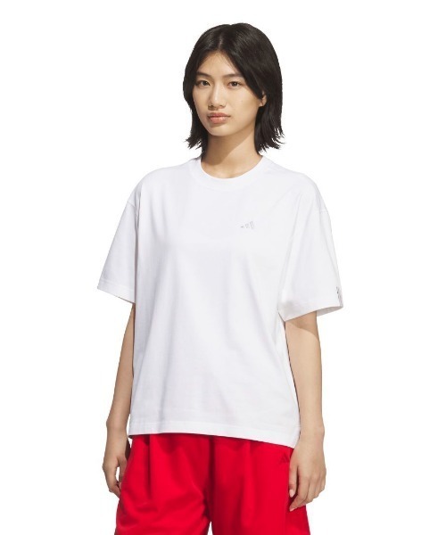 adidas(アディダス)の「アディダス adidas エッセンシャルズ プラス スモールロゴ ルーズフィット半袖Tシャツ(Tシャツ/カットソー・レディース・ブルー/ホワイト・S/M/L/XL)」の2枚目の写真