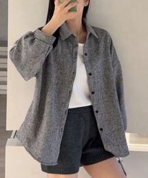 【立体感が出せる袖タック】長袖 レギュラーカラー シャツ風 ニットカーディガン レディース