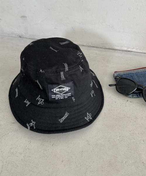 THRASHER(スラッシャー)の「THRASHER ロゴワッペン キッズ バケットハット(総柄デザイン)(ハット・キッズ・キャメル/ネイビー/ブラック・54cm)」の13枚目の写真