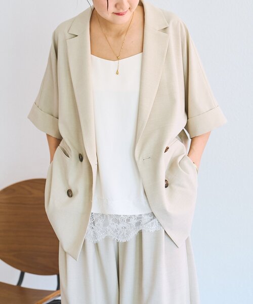 LIVETART（リヴェタート）の「エステルシャンブレージャケット《LIVETART》（テーラードジャケット・レディース・ベージュ/グレー・FREE）」の2枚目の写真