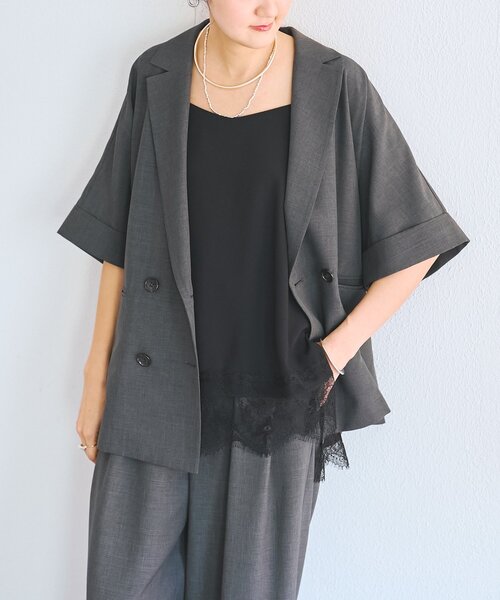 LIVETART（リヴェタート）の「エステルシャンブレージャケット《LIVETART》（テーラードジャケット・レディース・ベージュ/グレー・FREE）」の3枚目の写真