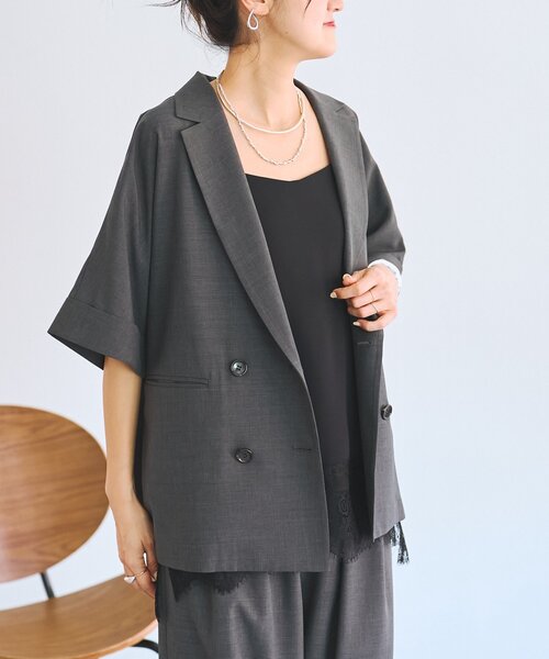 LIVETART（リヴェタート）の「エステルシャンブレージャケット《LIVETART》（テーラードジャケット・レディース・ベージュ/グレー・FREE）」の4枚目の写真