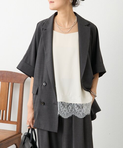 LIVETART（リヴェタート）の「エステルシャンブレージャケット《LIVETART》（テーラードジャケット・レディース・ベージュ/グレー・FREE）」の22枚目の写真