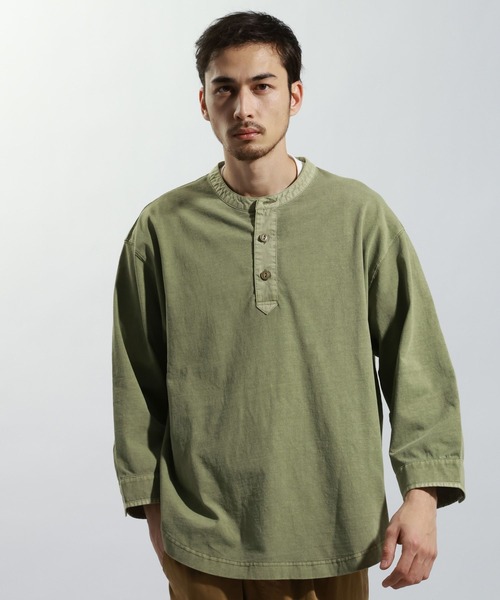 BAYFLOW(ベイフロー)の「ヘンリーネック7分袖Tシャツ(Tシャツ/カットソー・メンズ・カーキ/チャコール/オフホワイト・MEDIUM/LARGE)」の1枚目の写真