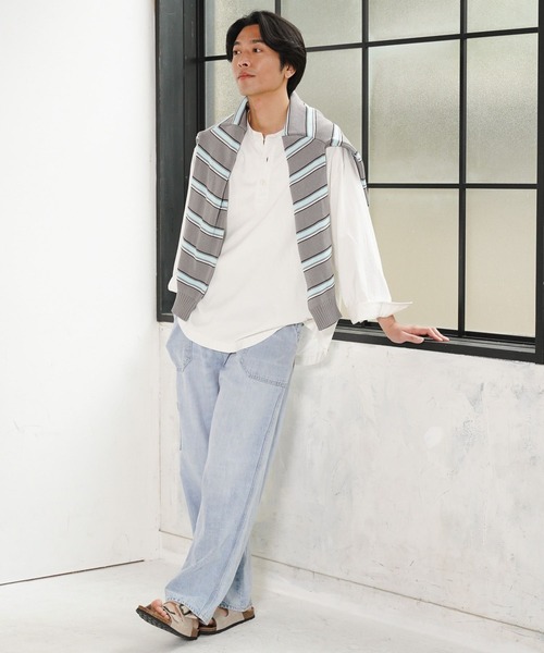 BAYFLOW(ベイフロー)の「ヘンリーネック7分袖Tシャツ(Tシャツ/カットソー・メンズ・カーキ/チャコール/オフホワイト・MEDIUM/LARGE)」の14枚目の写真