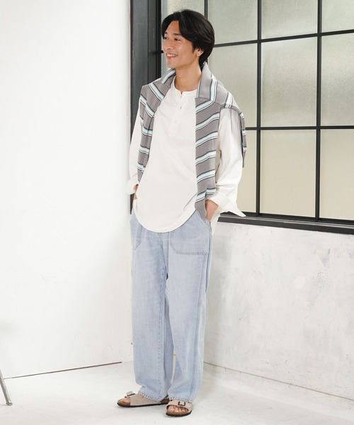BAYFLOW(ベイフロー)の「ヘンリーネック7分袖Tシャツ(Tシャツ/カットソー・メンズ・カーキ/チャコール/オフホワイト・MEDIUM/LARGE)」の4枚目の写真