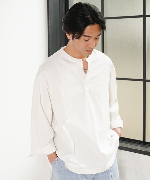 BAYFLOW(ベイフロー)の「ヘンリーネック7分袖Tシャツ(Tシャツ/カットソー・メンズ・カーキ/チャコール/オフホワイト・MEDIUM/LARGE)」の6枚目の写真