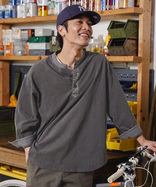 BAYFLOW(ベイフロー)の「ヘンリーネック7分袖Tシャツ(Tシャツ/カットソー・メンズ・カーキ/チャコール/オフホワイト・MEDIUM/LARGE)」の18枚目の写真