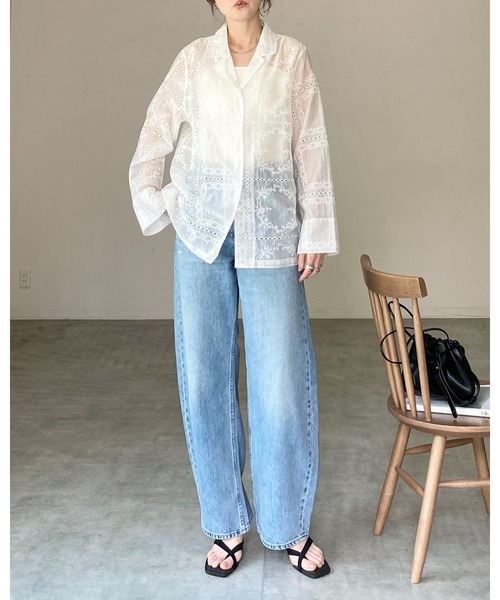 She's Closet(シーズクローゼット)の「花柄 パッチワーク風 刺繍レース 長袖 テーラード シアー シャツ ジャケット(テーラードジャケット・レディース・ブラック/オフホワイト・FREE)」の14枚目の写真