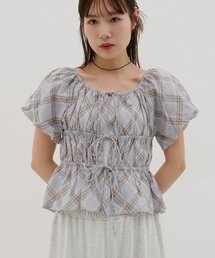 【umm.】チェック柄バルーンブラウス