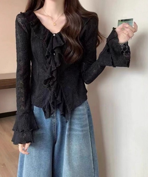 Ritzy(リッツィー)の「フリルデザイン フレアスリーブ レースブラウス(シャツ/ブラウス・レディース・ホワイト/ブラック・FREE)」の3枚目の写真