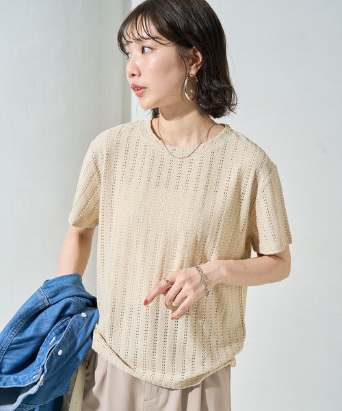 FREAK'S STORE(フリークスストア)の「限定展開 アイレット 半袖 Tシャツ(Tシャツ/カットソー・レディース・ブラウン/ベージュ/レモンイエロー/オフホワイト/ブラック・フリ-)」の2枚目の写真