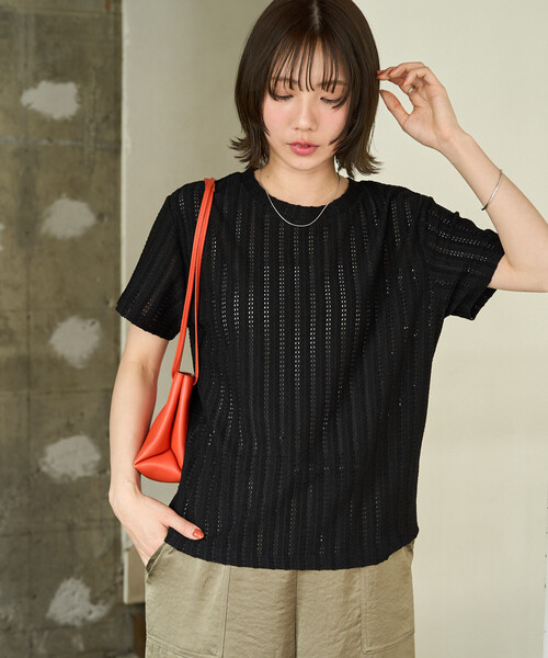 FREAK'S STORE(フリークスストア)の「限定展開 アイレット 半袖 Tシャツ(Tシャツ/カットソー・レディース・ブラウン/ベージュ/レモンイエロー/オフホワイト/ブラック・フリ-)」の3枚目の写真