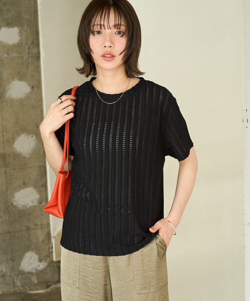 FREAK'S STORE(フリークスストア)の「限定展開 アイレット 半袖 Tシャツ(Tシャツ/カットソー・レディース・ブラウン/ベージュ/レモンイエロー/オフホワイト/ブラック・フリ-)」の8枚目の写真