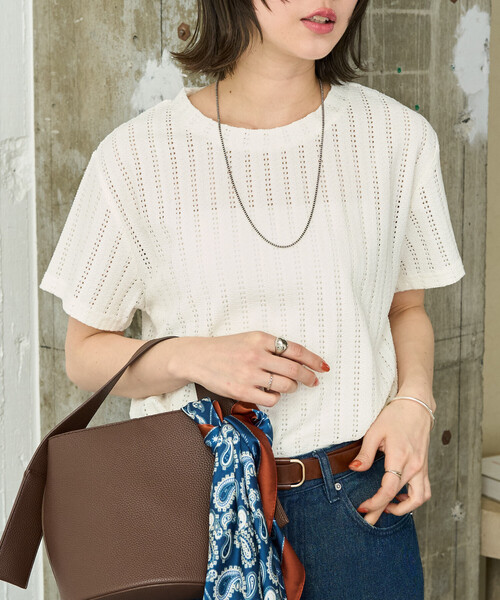 FREAK'S STORE(フリークスストア)の「限定展開 アイレット 半袖 Tシャツ(Tシャツ/カットソー・レディース・ブラウン/ベージュ/レモンイエロー/オフホワイト/ブラック・フリ-)」の16枚目の写真