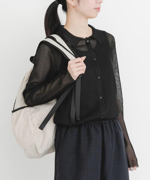 EKAL（エカル）の「シースルーリブニットカーディガン（カーディガン/ボレロ・レディース・ブラック/ボルドー/ベージュ・FREE）」の2枚目の写真