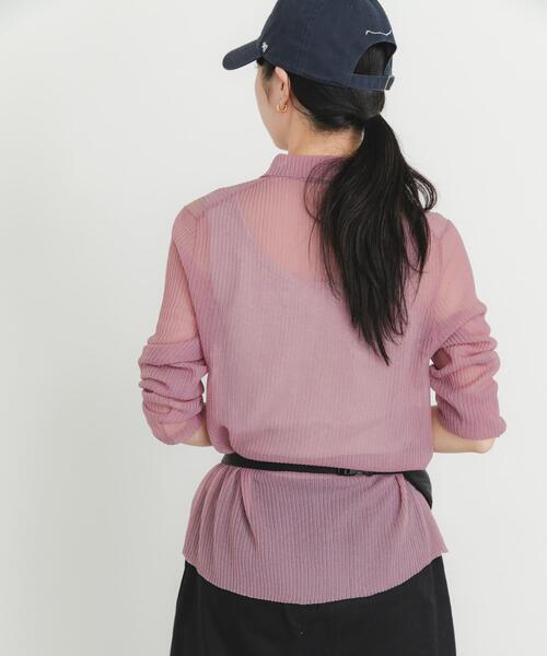 EKAL（エカル）の「シースルーリブニットカーディガン（カーディガン/ボレロ・レディース・ブラック/ボルドー/ベージュ・FREE）」の6枚目の写真