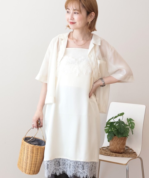 AMERICAN HOLIC(アメリカンホリック)の「レースサテンキャミワンピース(ワンピース・レディース・アイボリー/ネイビー・FREE)」の7枚目の写真