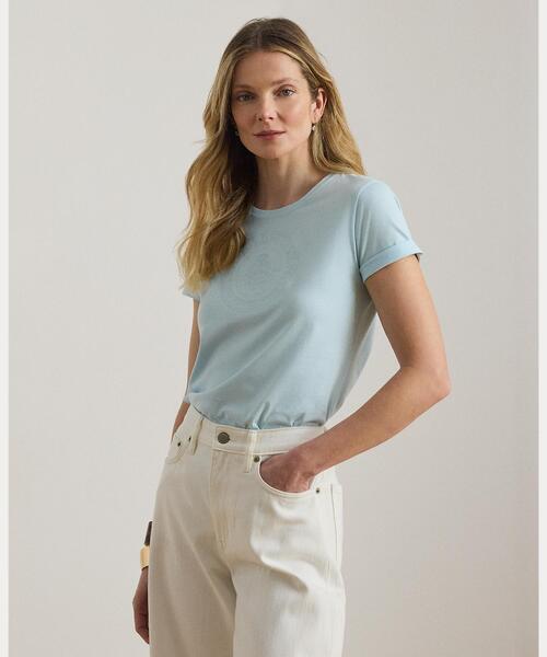 LAUREN RALPH LAUREN(ローレン ラルフ ローレン)の「エンブロイダリークレスト コットン ジャージー Tシャツ(Tシャツ/カットソー・レディース・ブルー・XS/S)」の1枚目の写真