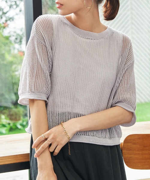 ikka(イッカ)の「【2点セット】メッシュニットアンサンブル(ニット/セーター・レディース・ベージュ/ブルー/ブラック/オフホワイト・M/L/S)」の4枚目の写真