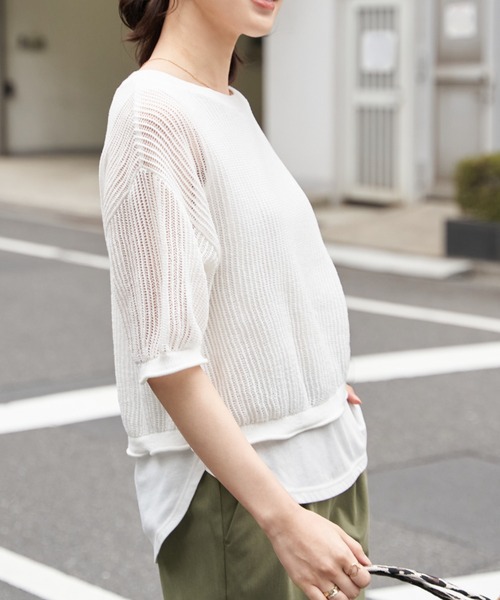 ikka(イッカ)の「【2点セット】メッシュニットアンサンブル(ニット/セーター・レディース・ベージュ/ブルー/ブラック/オフホワイト・M/L/S)」の2枚目の写真