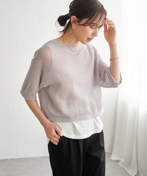 ikka(イッカ)の「【2点セット】メッシュニットアンサンブル(ニット/セーター・レディース・ベージュ/ブルー/ブラック/オフホワイト・M/L/S)」の18枚目の写真