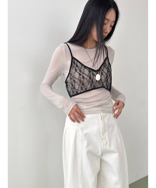 Didot.showroom（ディドット ショールーム）の「ルーズレースビスチェ（その他トップス・レディース・アイボリー/ブラック・FREE）」の4枚目の写真
