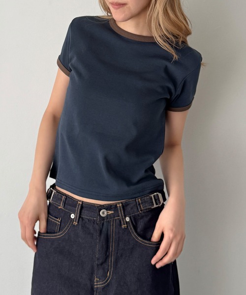 CANAL JEAN(キャナルジーン)の「El mar パイピングコンパクトTシャツ(Tシャツ/カットソー・レディース・ブルー/アッシュ/ヘザーグレー/ボルドー/ネイビー/グリーン・ONE SIZE)」の4枚目の写真