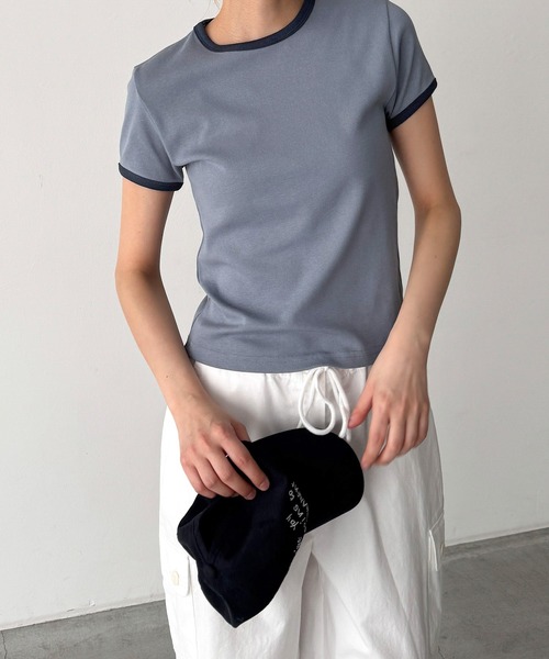 CANAL JEAN(キャナルジーン)の「El mar パイピングコンパクトTシャツ(Tシャツ/カットソー・レディース・ブルー/アッシュ/ヘザーグレー/ボルドー/ネイビー/グリーン・ONE SIZE)」の5枚目の写真