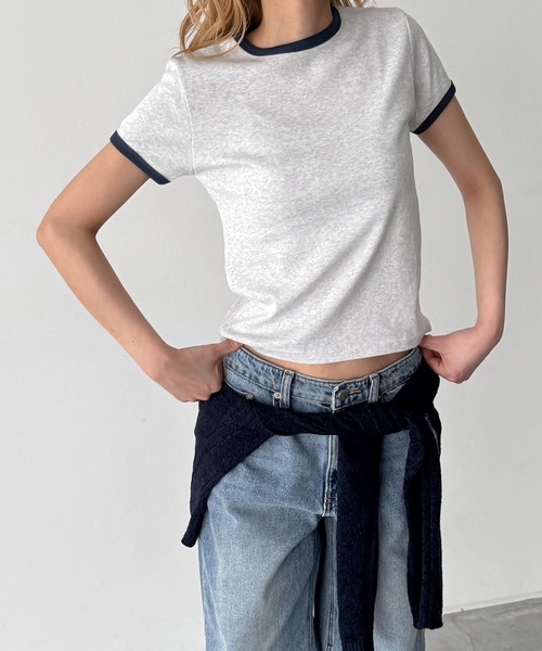 CANAL JEAN(キャナルジーン)の「El mar パイピングコンパクトTシャツ(Tシャツ/カットソー・レディース・ブルー/アッシュ/ヘザーグレー/ボルドー/ネイビー/グリーン・ONE SIZE)」の3枚目の写真