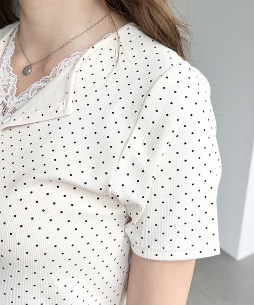 moment+(モーメントプラス)の「レースドッキングヘンリーネック半袖カットソー(Tシャツ/カットソー・レディース・杢グレー/ブルー系その他/ブラック系その他/ブラック/ネイビー/ホワイト系その他/ピンク/アイボリー/イエロー・M)」の22枚目の写真