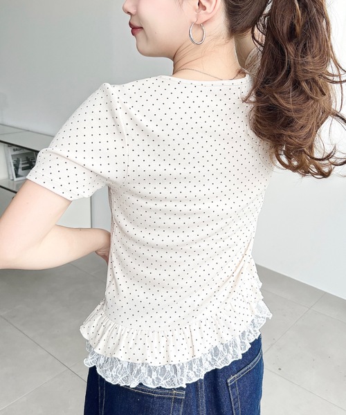 moment+(モーメントプラス)の「レースドッキングヘンリーネック半袖カットソー(Tシャツ/カットソー・レディース・杢グレー/ブルー系その他/ブラック系その他/ブラック/ネイビー/ホワイト系その他/ピンク/アイボリー/イエロー・M)」の19枚目の写真