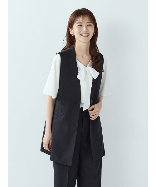 Perfect Suit FActory(パーフェクトスーツファクトリー)の「リネンライク ジレ【ボーテ・セットアップ】 ブラック/ブラウン/ネイビー(スーツベスト・レディース・ブラック/ネイビー/ブラウン・M/L)」の3枚目の写真