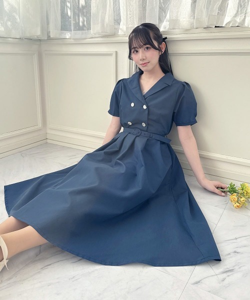 an another angelus(アンアナザーアンジェラス)の「ダブル釦開衿シャツワンピース/fint フィント(シャツワンピース・レディース・ネイビー/ミント/アイボリー/ライトイエロー・FREE)」の4枚目の写真