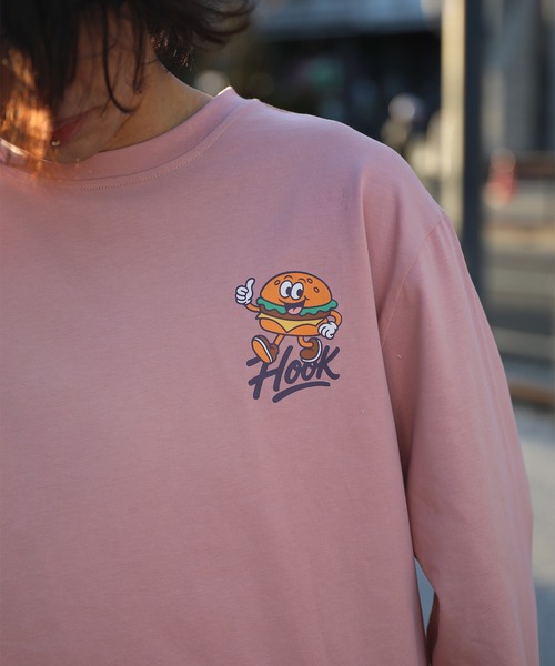 HOOK(フック)の「HOOK -original- フードキャラクター グラフィックプリント ロングスリーブTシャツ(Tシャツ/カットソー・メンズ・ピンク/ブラック・L/M/XL)」の5枚目の写真